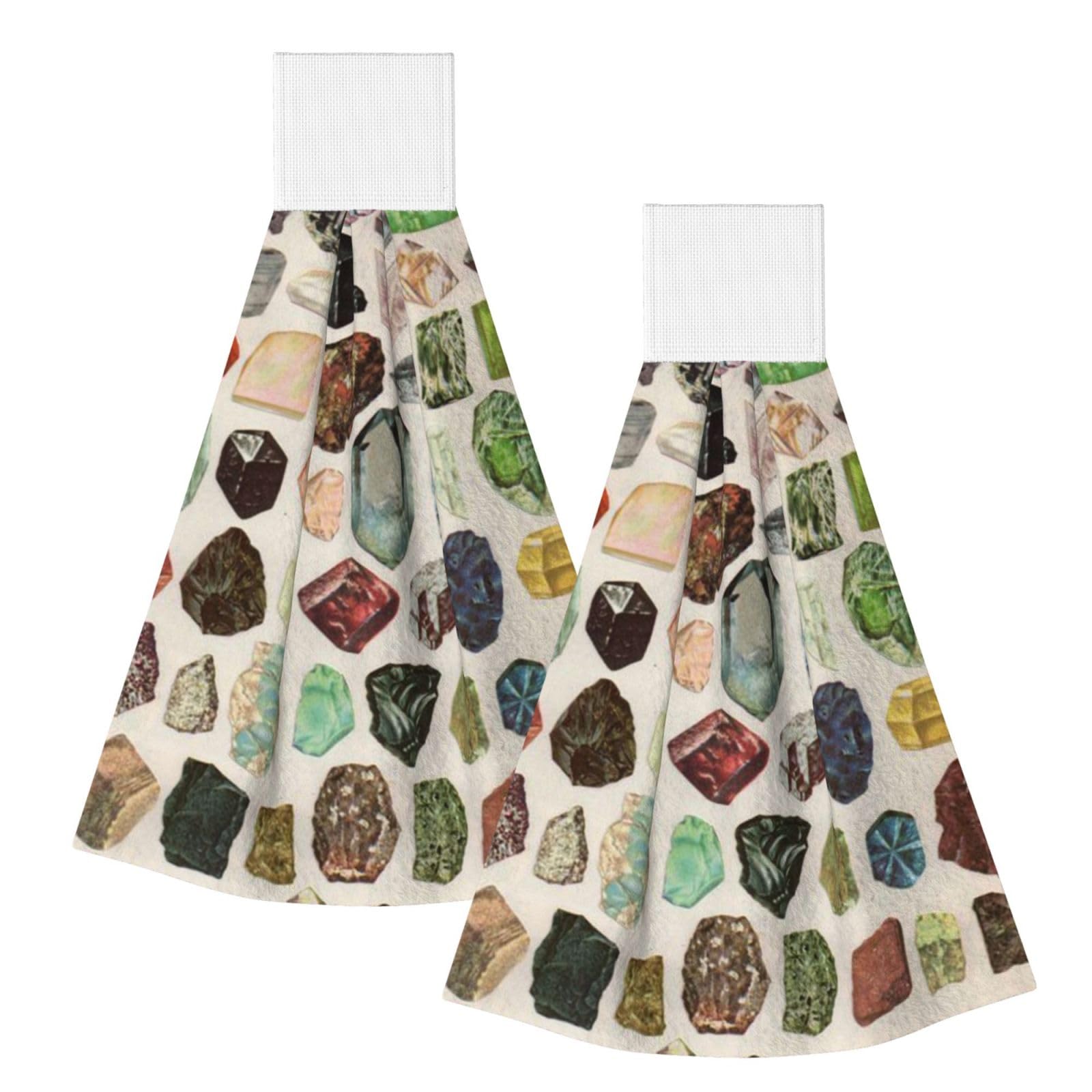 DOPKLNA Vintage Geology Gemstone Crystal Minerals, 2 Pcs Hanging Coral Fiber Hand Towels for Bathroom, Absorbent Kitchen Towels