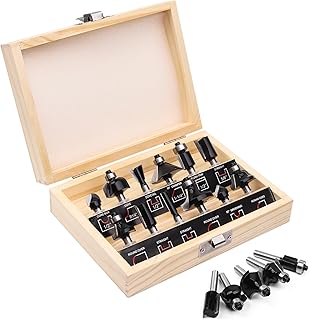 Router Bits 1/4 Inch Shank 12 Pieces, Tungsten Carbide 1/4" Router Bit Set with Wood Box, for Professional and Beginners Carpenter