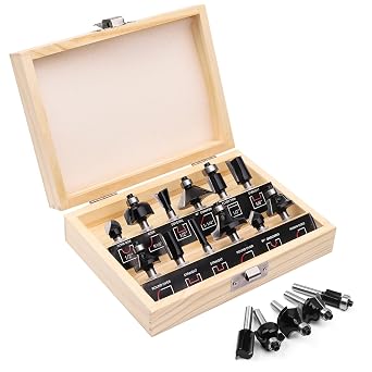 Router Bits 1/4 Inch Shank 12 Pieces, Tungsten Carbide 1/4" Router Bit Set with Wood Box, for Professional and Beginners Carpenter