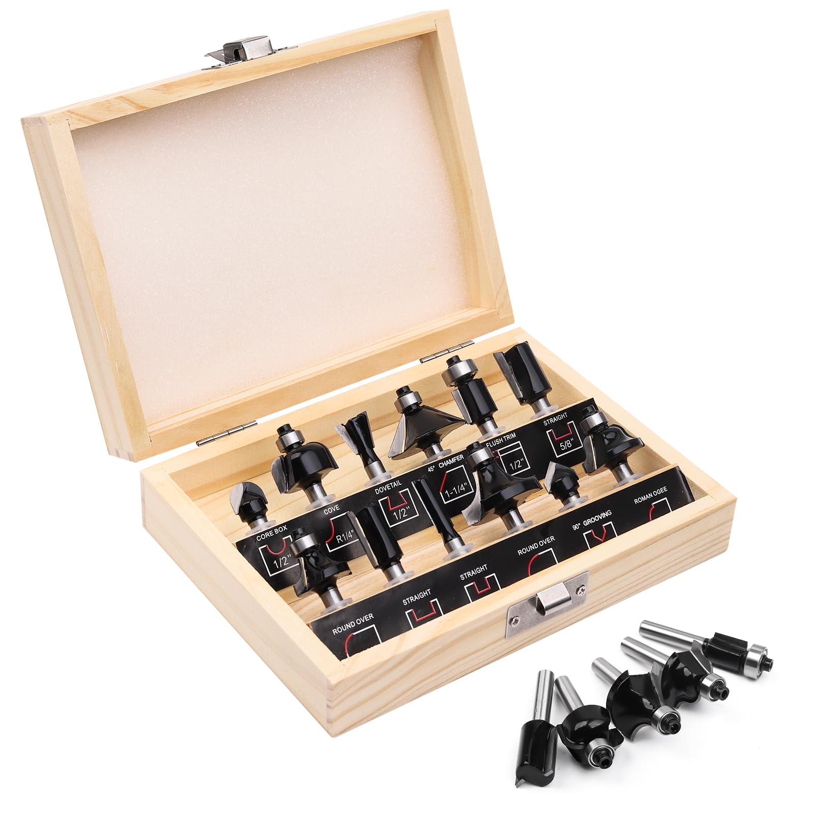 Router Bit Set 1/4" - 12 Pieces Tungsten Carbide -1