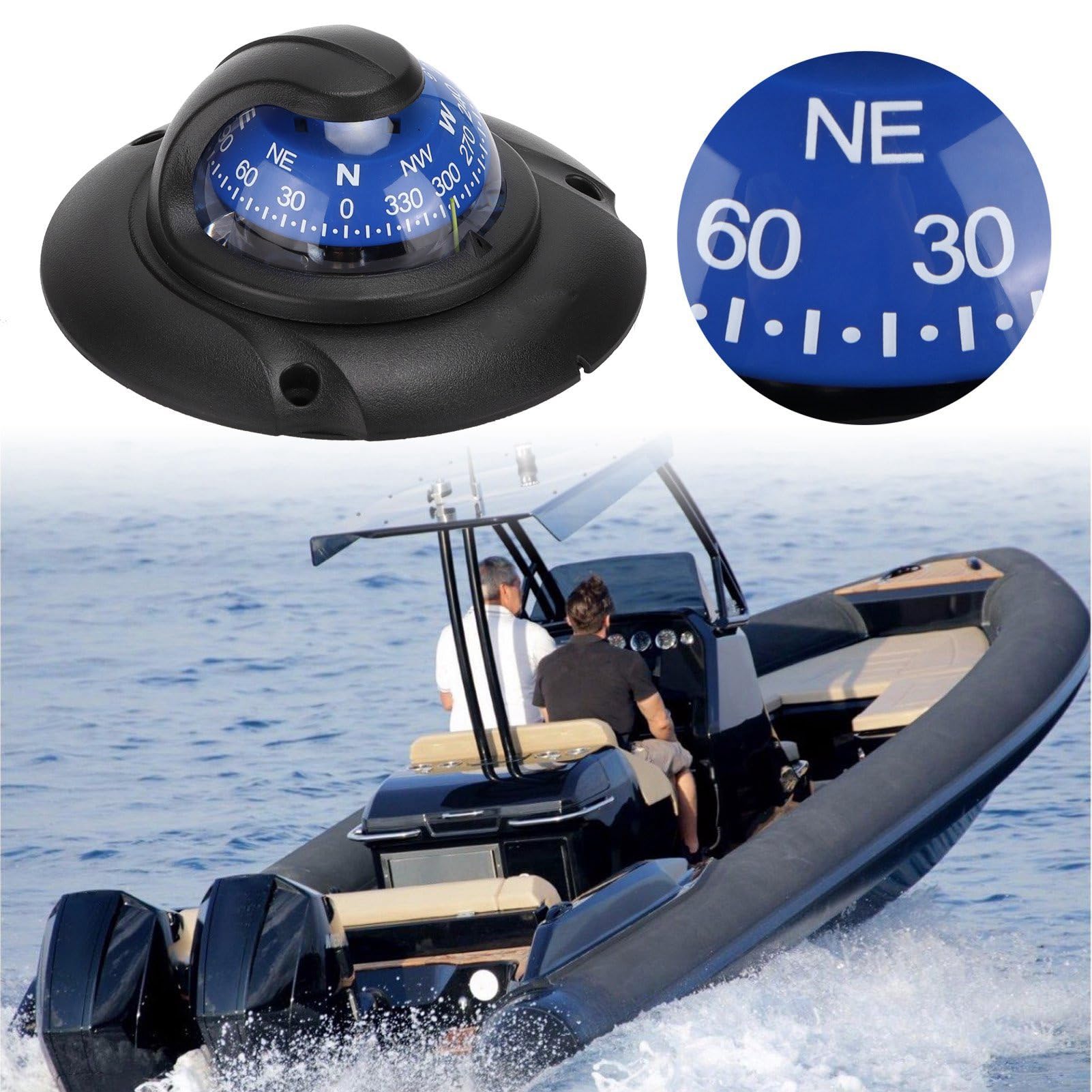 Fabater Brújula Marina de Montaje Empotrado de Alta Precisión con Luz LED para Barcos Yates |Brújula de Navegación Multifunción con Ajuste de Declinación Magnética para Senderismo Al Aire Libre