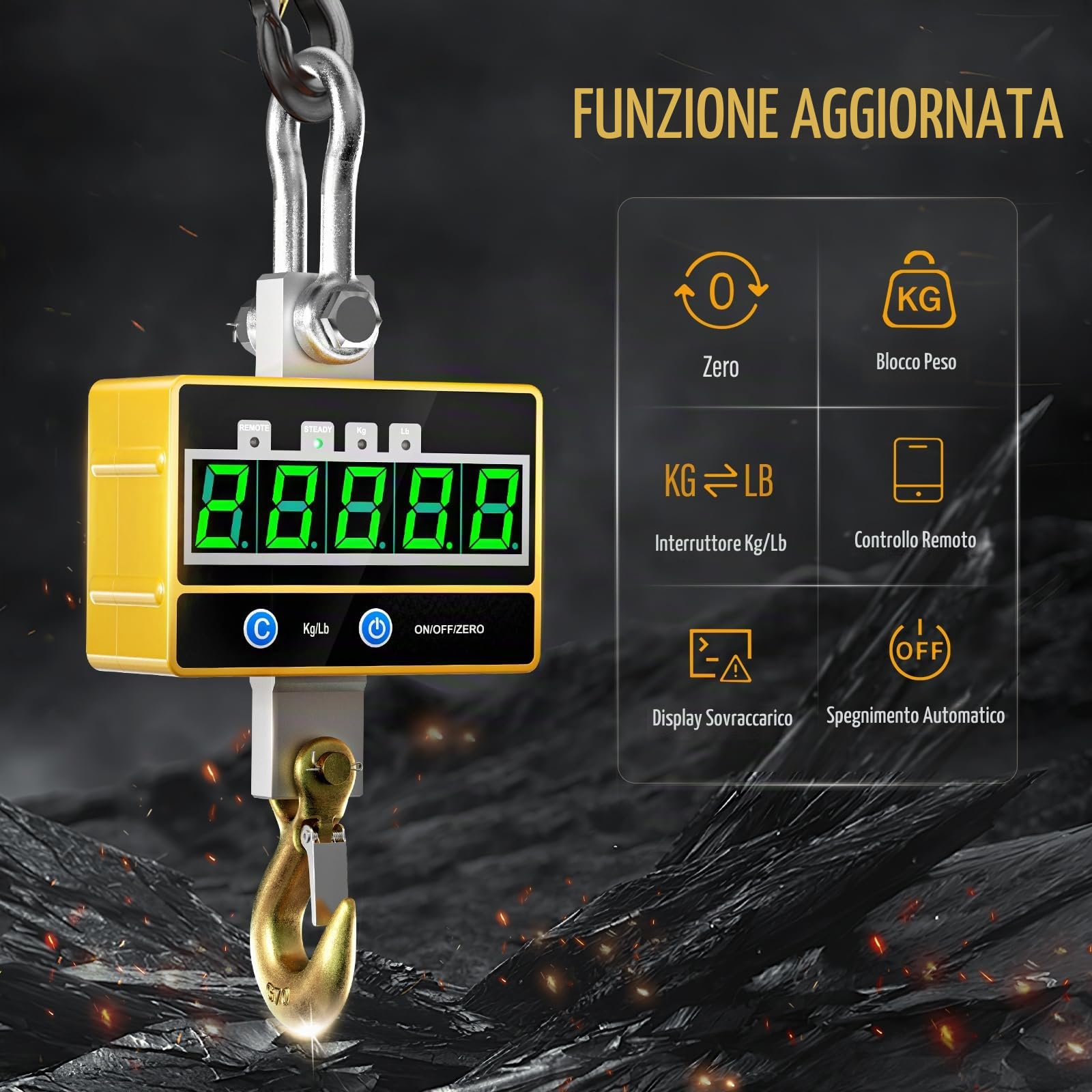 Pesante Bilancia Industriale 2000 kg per impieghi gravosi Bilancia per Gru Digitale Ricaricabile con Telecomando 2T Bilancia a Sospensione Elettronica ad Alta precisione da 2T