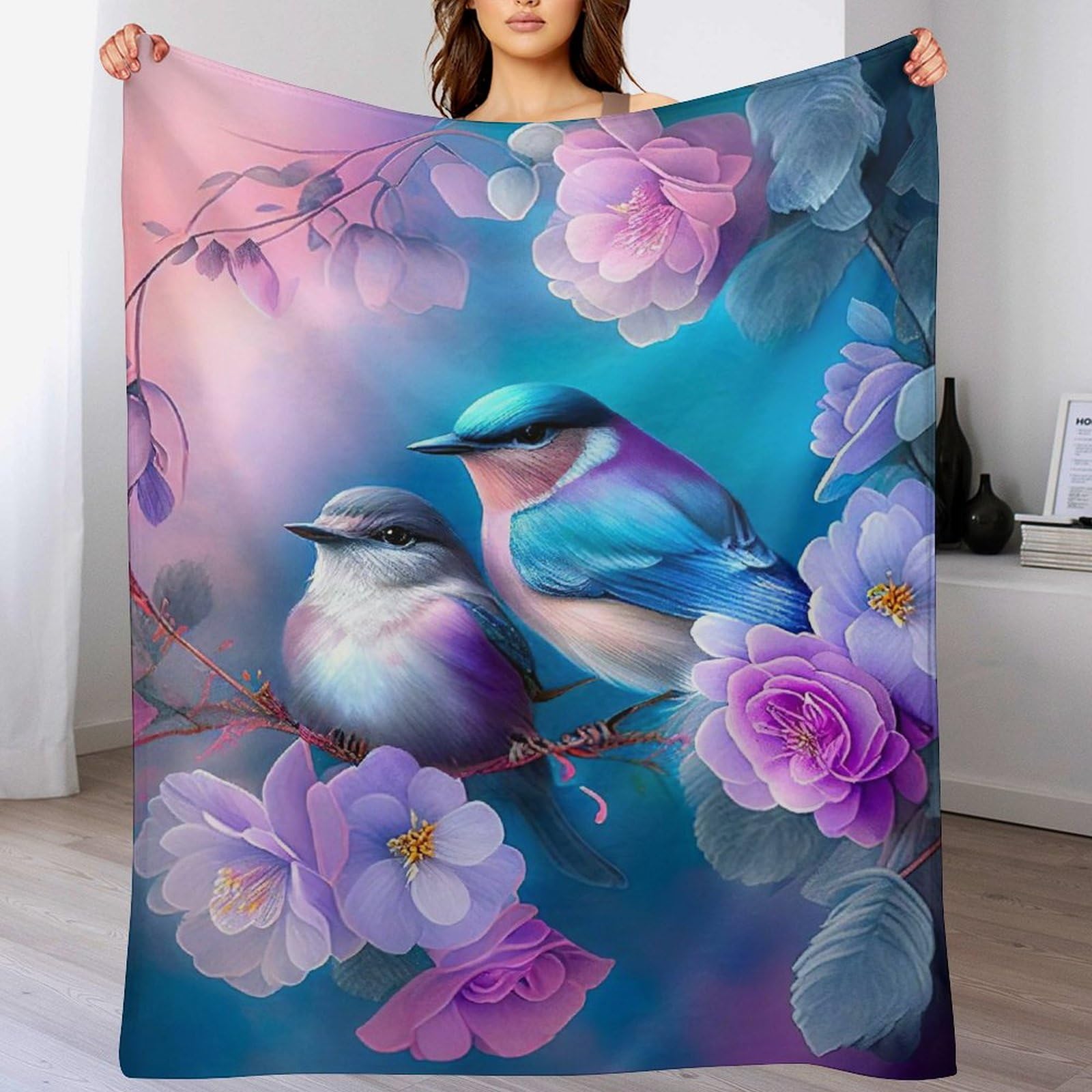 Couverture flannel douce oiseau mignon plaid chaud lavable 130x150