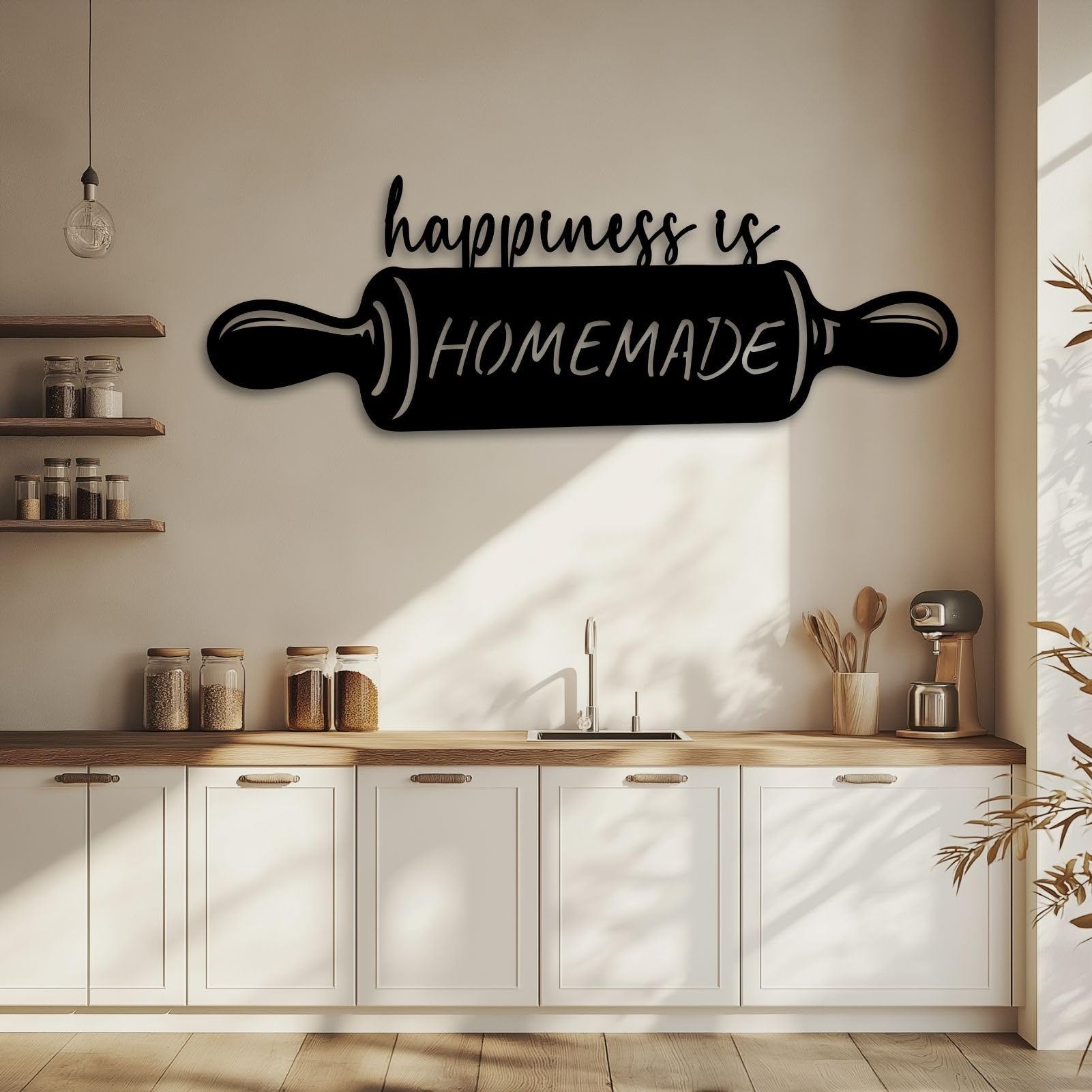 - yumcake Happiness Is Homemade Metal Wall Art,Happiness Is Homemade Metal Wall Decor,Kitchen Wall Decor for Home Dining Room(Black,30" W x 10" H / 76x26cm)