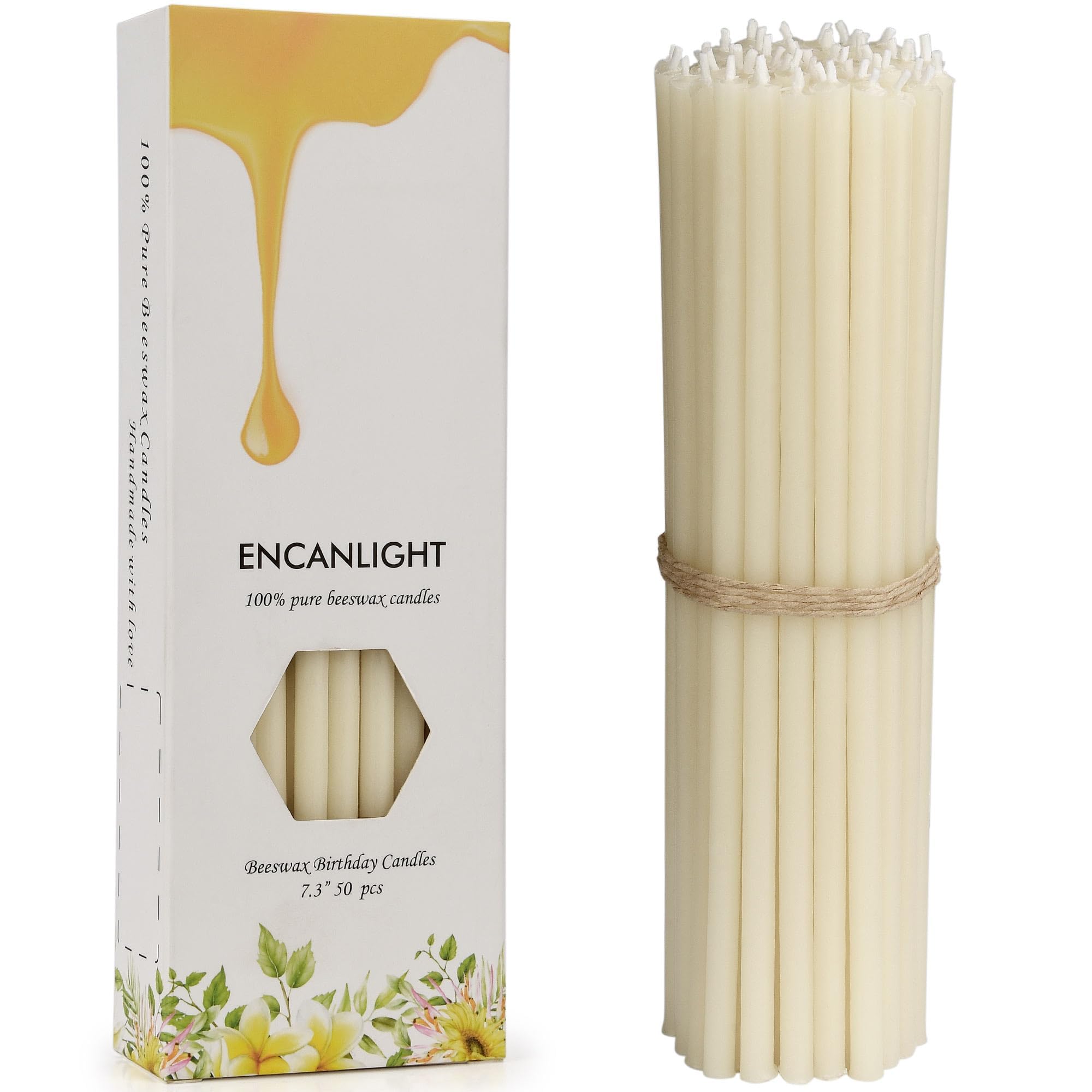 Velas de meditación de cera de abeja natural de 7 pulgadas, velas de oración de cera de abeja pura, 50 unidades, 50 minutos de tiempo de combustión, sin goteo y sin humo para oración, iglesia