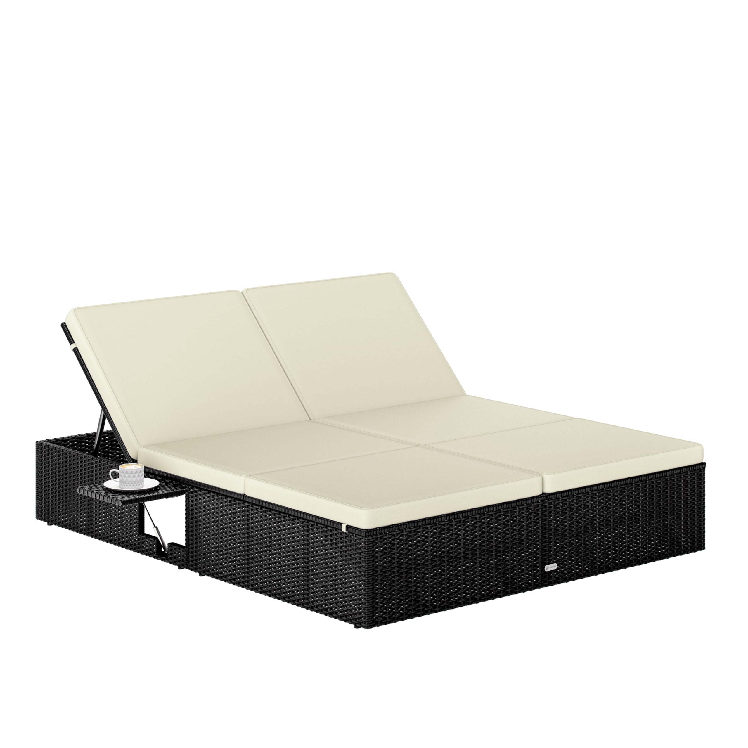 Casaria Sonnenliege Polyrattan 2 Personen | 200x160 cm, Wetterfest, Gartenliege, 220 kg Belastbar, Liegestuhl, Verstellbar, Schwarz-Creme, Wetterfest & flexibel