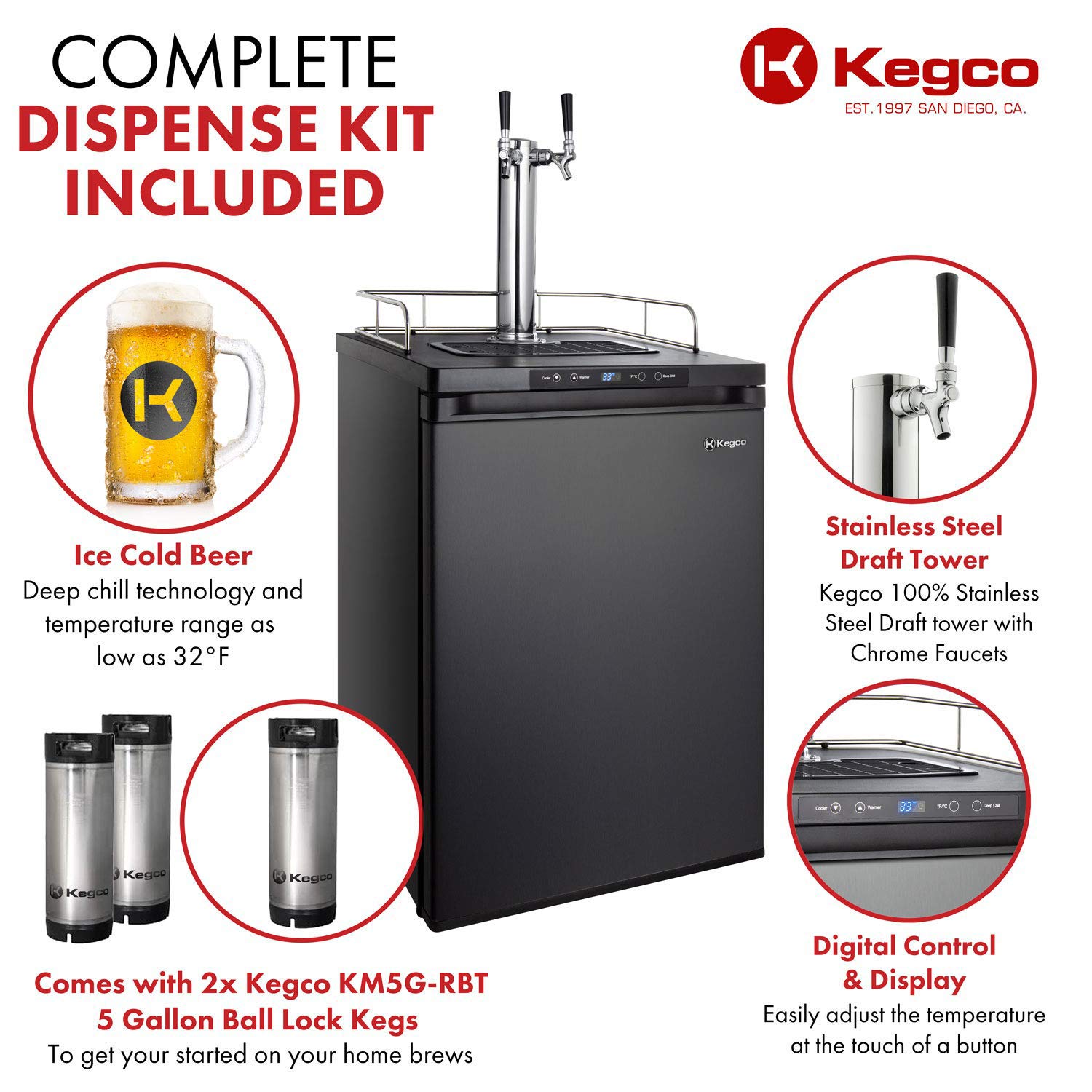 Kegco Hbk309x-2 Keg Dispenser, 2 Faucet Without Keg Black Stainless Steel on Fridge.com - View 2