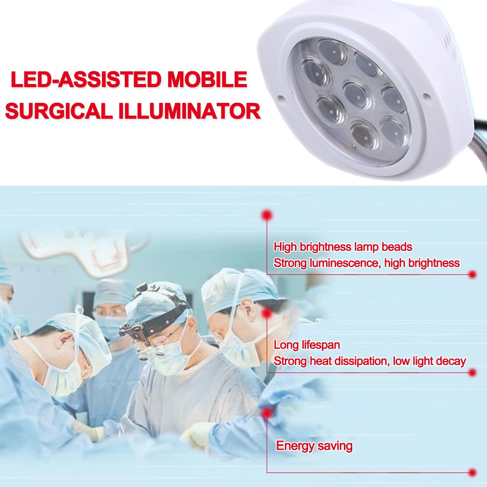 Generico Illuminazione ginecologica Medica a LED, Lampada di ispezione per Illuminazione Speciale Orale, Lampada chirurgica Medica Rimovibile da Pavimento, Regolazione Flessibile per ospedali, indust