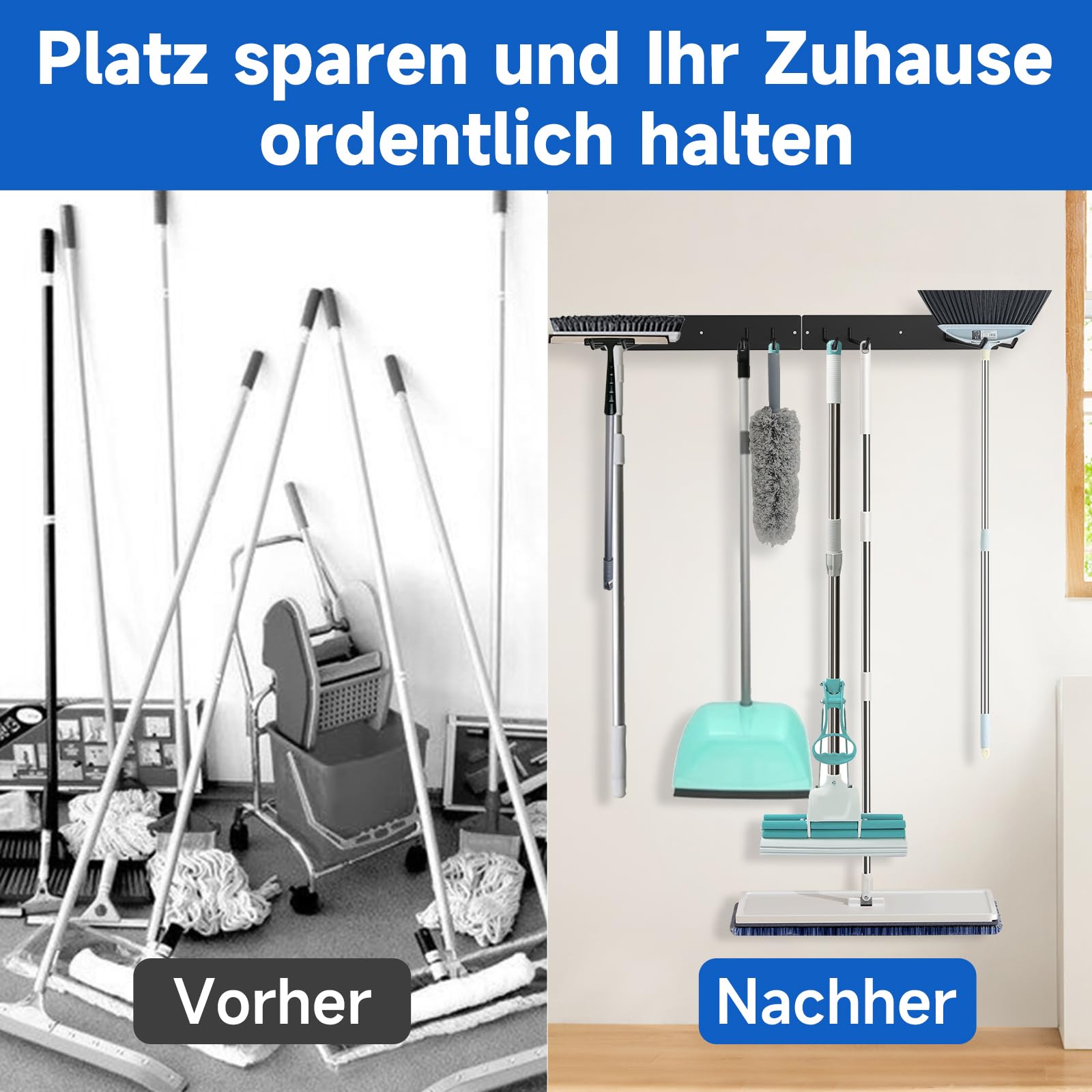 SAN LIKE 2 Stück Metall-Gartengerätehalter, Garage Organizer Wandmontage mit 4 Doppelhaken & 2 Paneele, für Skiausrüstung, Rechenschaufel Hofwerkzeuge