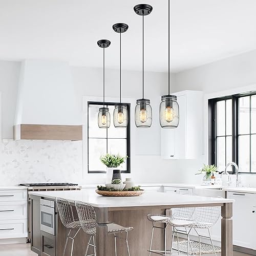 Miniatura 6 de LMSOD Lámpara colgante ajustable para isla de cocina, 1 luces colgantes, paquete de 2 lámparas colgantes de cristal