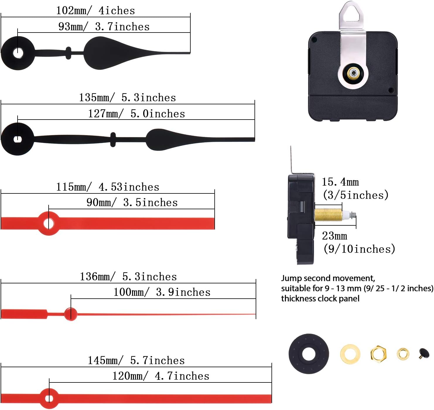Buy High Torque Long Shaft Clock Movement Mechanism With 2 Different Pairs Of Hands Color Set 3 Shaft Length 9 10 Inch 23 Mm Online In Ukraine B07vrmvwbs
