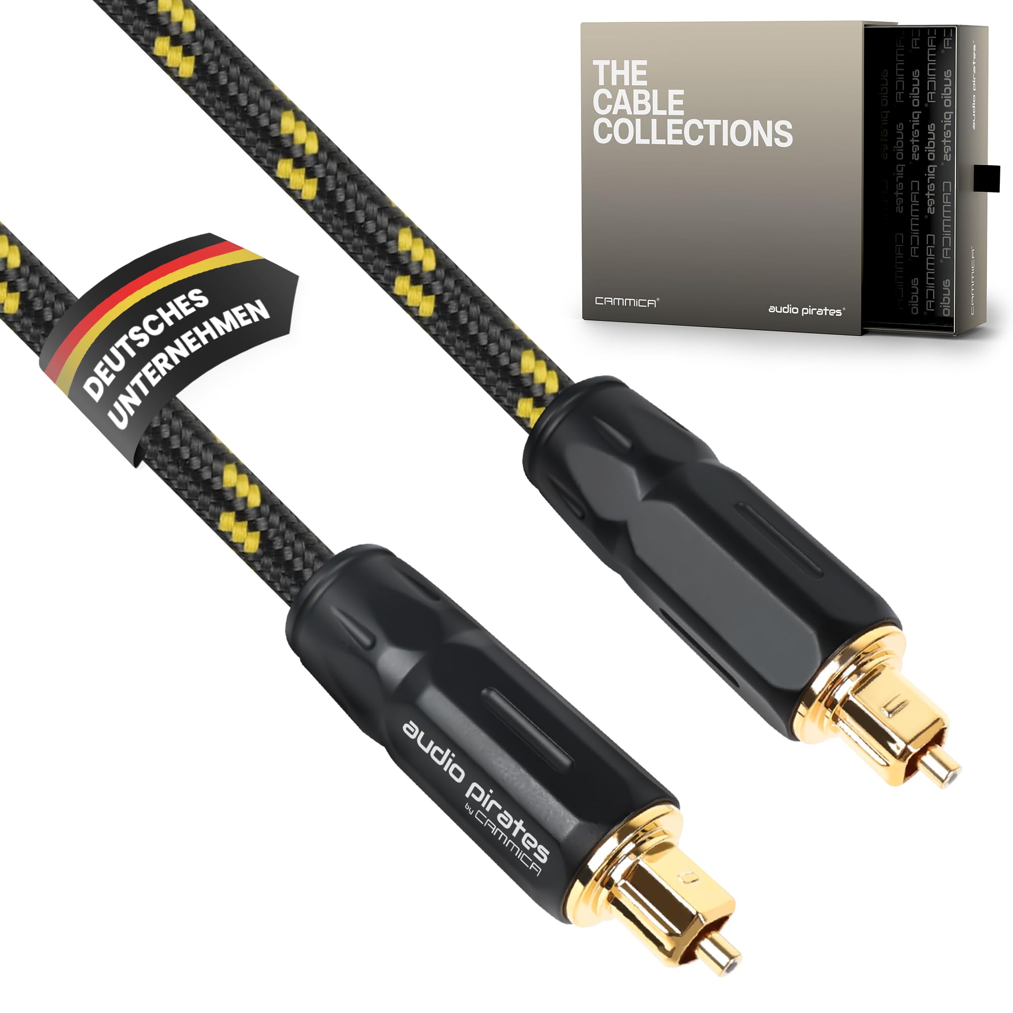 audio pirates Cable óptico de audio Toslink y digital, cable óptico y spdif chapado en oro de 24 K, carcasa de metal OD 6,0 mm, color negro y dorado (paquete de 2 unidades, 7,5 metros)