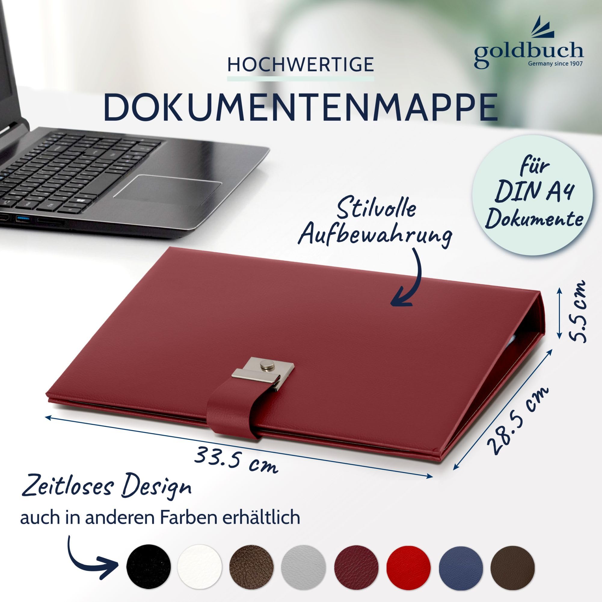 goldbuch 53525 Dokumentenmappe Bologna, Mappe für DIN A4 Unterlagen, Ringbuchmappe inklusive 5 Sichthüllen, erweiterbare Ordnungsmappe mit Schloss, Orgamappe Kunstleder, ca. 27,5 x 34 cm, Dunkelrot