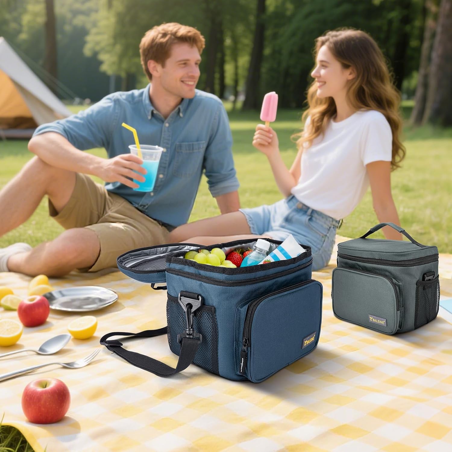 BALEINE Insulated Lunch Bag for Men Women, 15 Can Leakproof Cooler Bag with Adjustable Shoulder Strap for Work Picnic, Lunch Box for Women Men (Medium, Grey) - Image 8