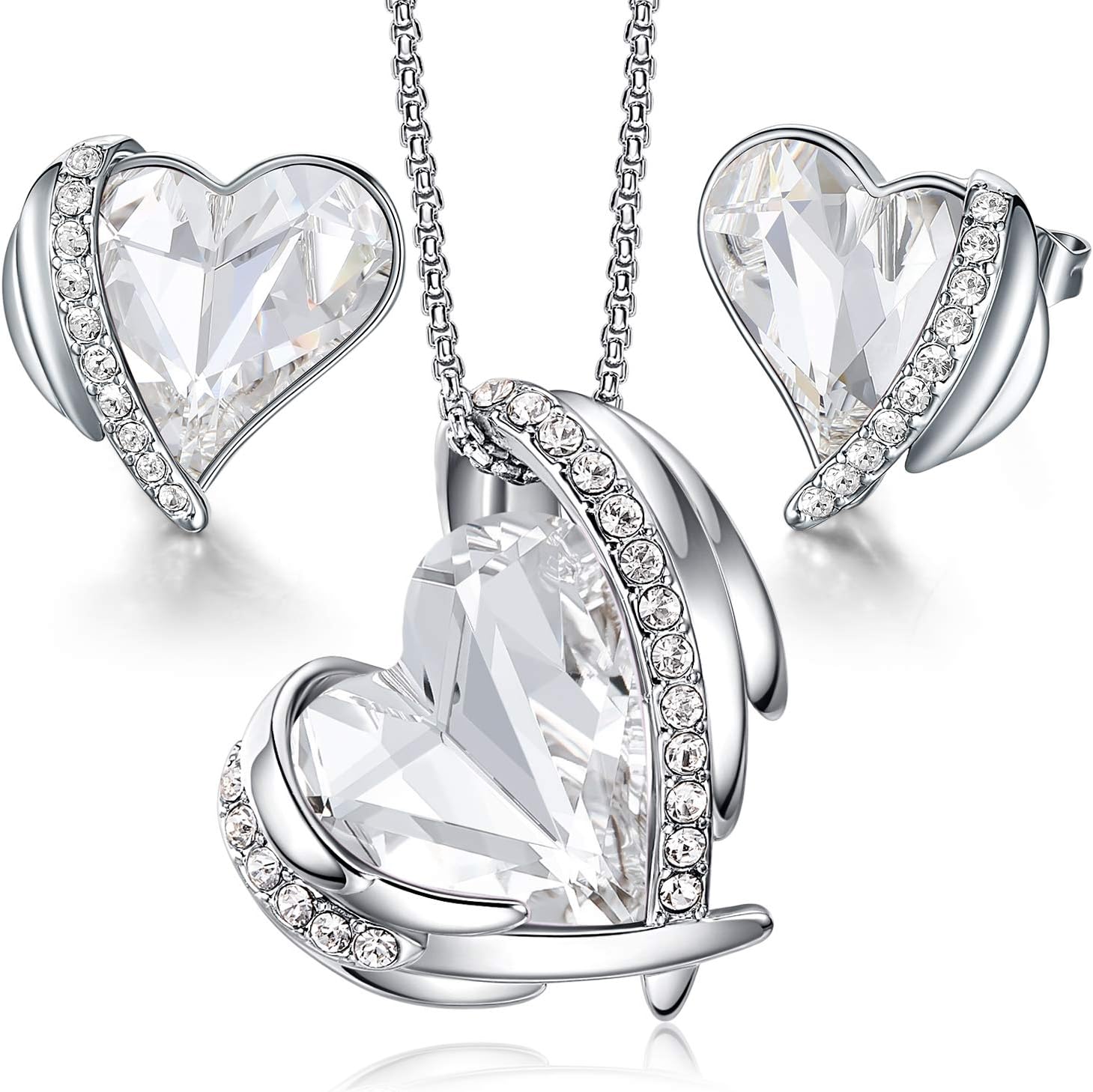 CDE Love Heart Necklaces and Earrings Jewelry Set for Women Rose Gold Crystals Birthstone Christmas Mother’s Day Valentine’s Day Jewelry Gifts for Women Wife Party/Anniversary/Birthday