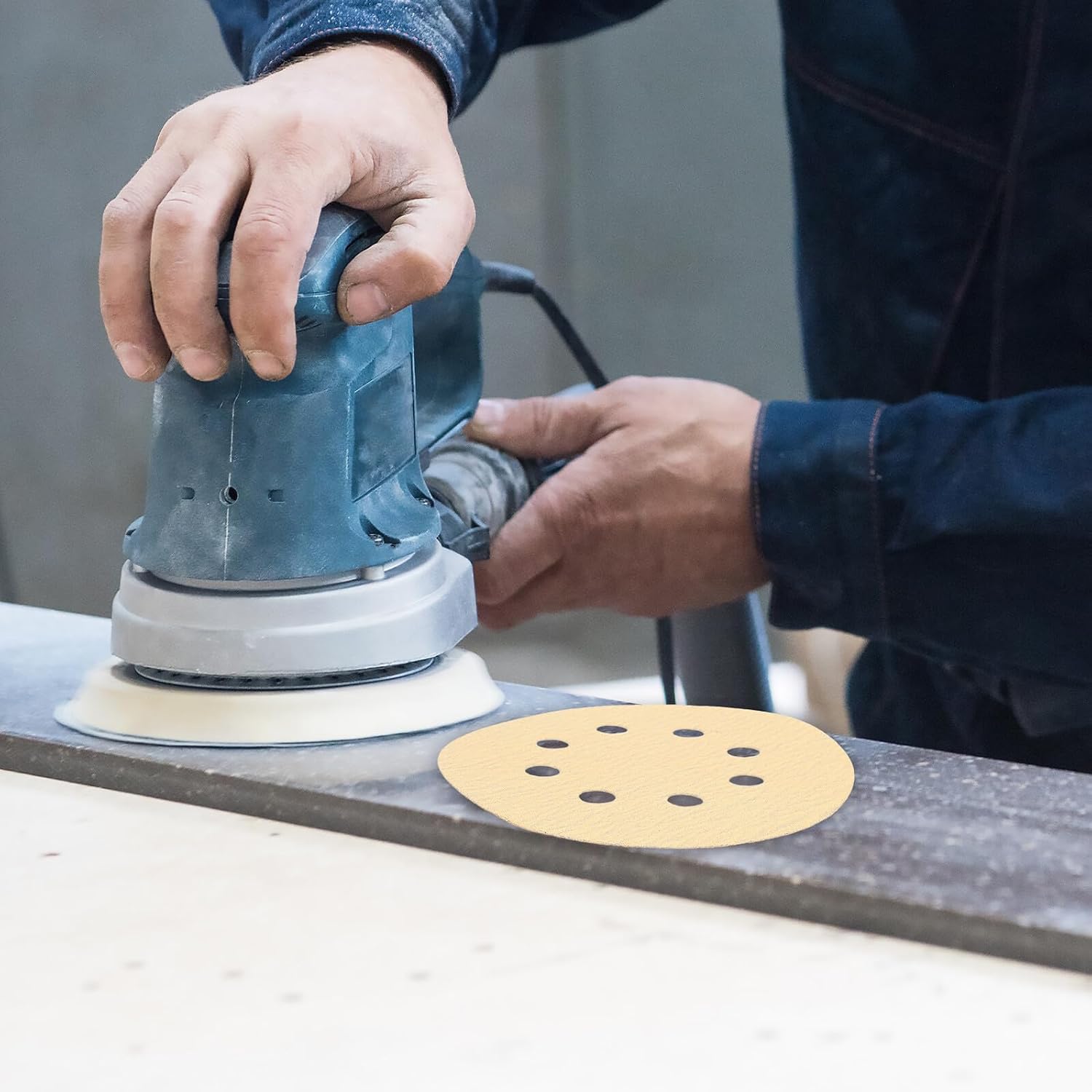 25pcs 5-inch 8-Hole Round Sandpaper Discs 150 Grit Self-Adhesive Psa Sanding Pads for Wood, Metal, and Furniture Polishing
