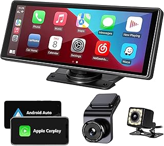 10.26Inch Portable Car Stereo with HD Dash Cam, Wireless Carplay and Android Auto Car Radio with Backup Camera, Bluetooth, HD Touchscreen, Loop Recording, GPS, Mirror Link, TF/USB/AUX