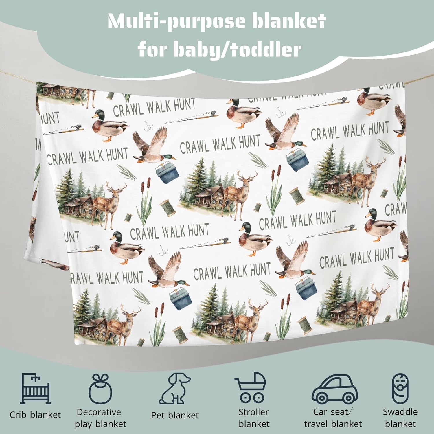 HawSkgFub Crawl Walk Hunt Mallard Duck Deer Baby Blankets Boy Girl Shower Gift, Wild Animal Hunting Flannel Fleece Nursery Bed Receiving Swaddle, Lightweight Newborn Infant Toddler Crib Bedding 40x50