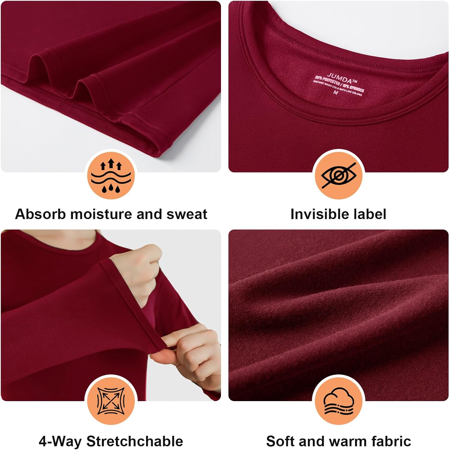 Thermal Underwear for Women Set, Fleece Lined Base Layer Women Top Bottom, Anti Odor Long Johns & Sleeve Shirt - Image 3