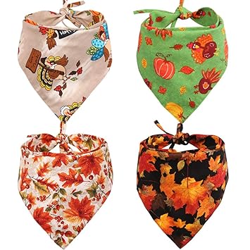KZHAREEN 4 PCS/Pack Thanksgiving Dog Bandana Reversible Triangle Bibs Scarf Accessories for Dogs Cats Pets Large