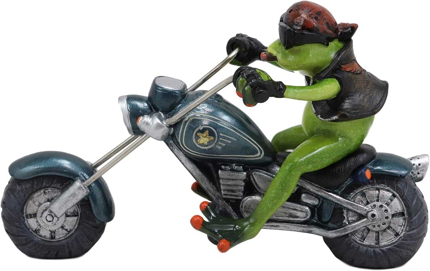 Ebros 8.5" Long Born to Ride Biker Frog with Red Bandanna Smoking Cigar Riding On Metallic Chopper Motorcycle Bike Statue Crazy for Frogs Toads Home Decor Accent image 4
