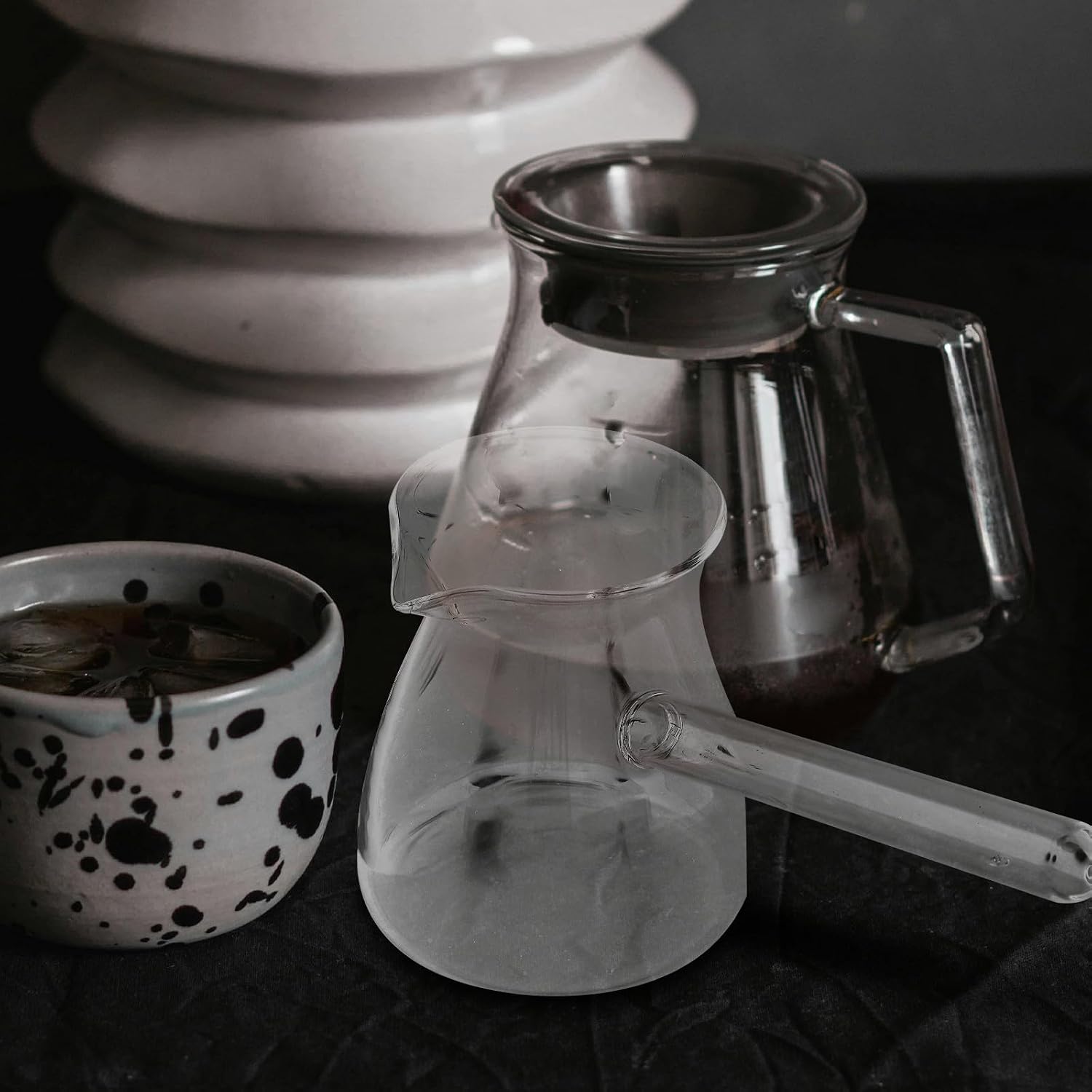 Glass Turkish Style Side Handle Pot 350ml High Borosilicate Milk Pitcher Sugar Dispenser with Spout for Tea Brewing and Espresso Serving
