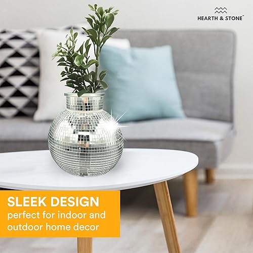 Miniatura 5 de Maceta de bola de discoteca  Jarrón de bola de discoteca de 7 pulgadas para flores y plantas  Pieza central cuadrada plateada hecha a mano  para