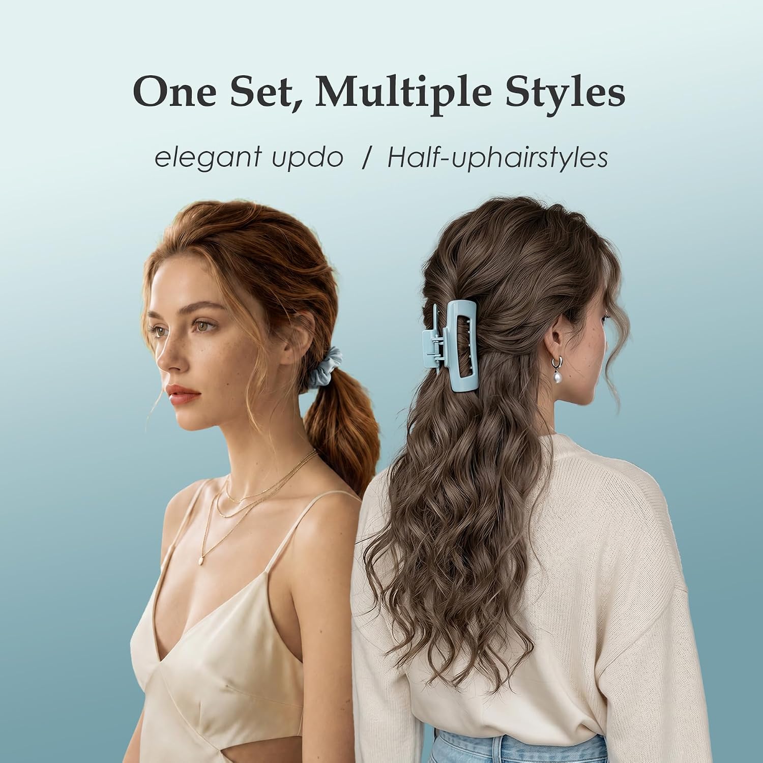 4 Pcs Glossy Hair Accessories Bundle - 2 Soft TPEE Claw Clips & 2 Silk Satin Scrunchies for Women, Medium Non-Slip Hair Catch Clip for Shower (Red,Ivory White) image 4