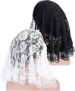 为女性设计的教会头白色黑色蕾丝天主教面纱 婚礼新娘 (Color : White)