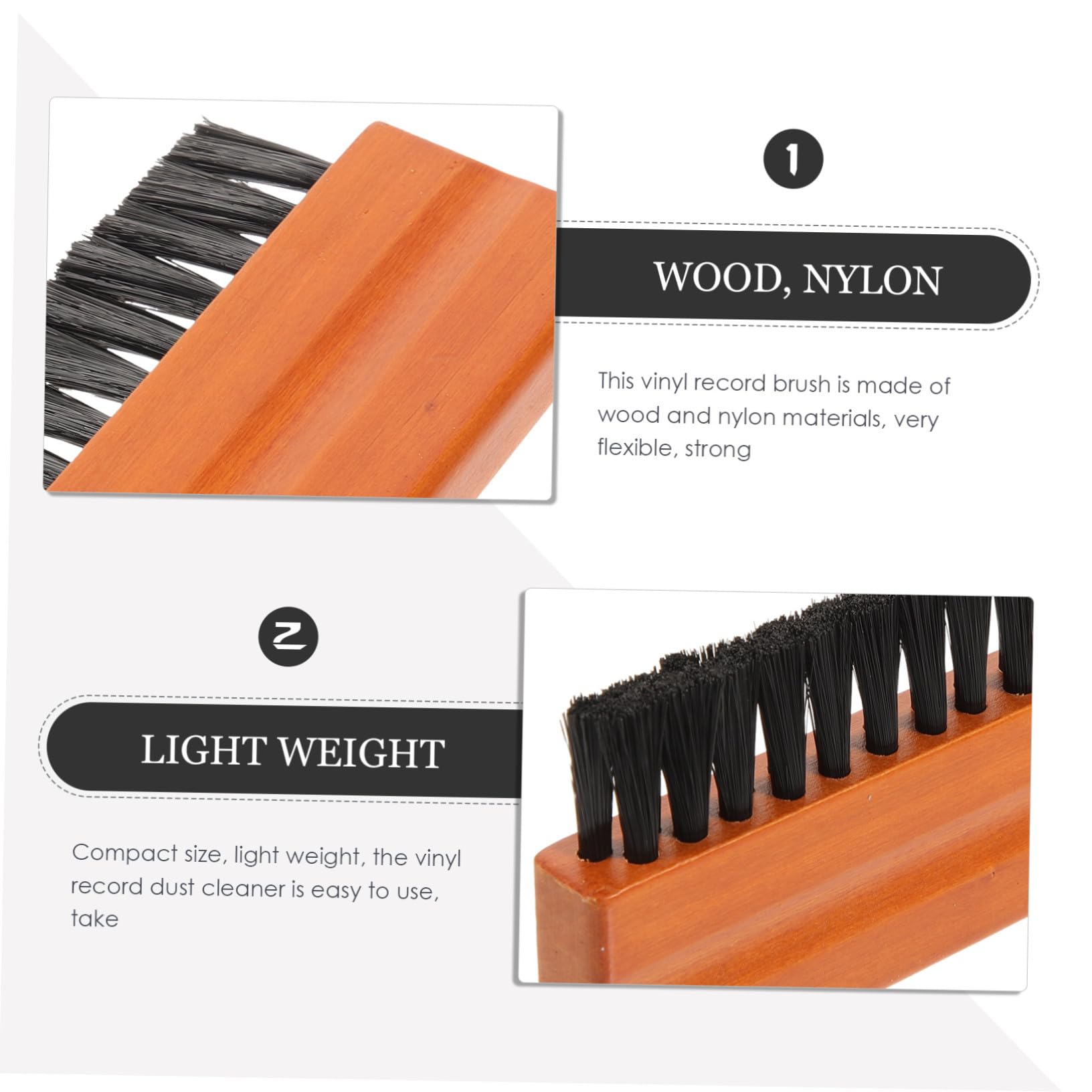 3 Piezas Cepillo para Discos Vinilo Antiestático con Mango de Madera para Limpieza Eficaz y Protección de Sonido Casa y Estudio