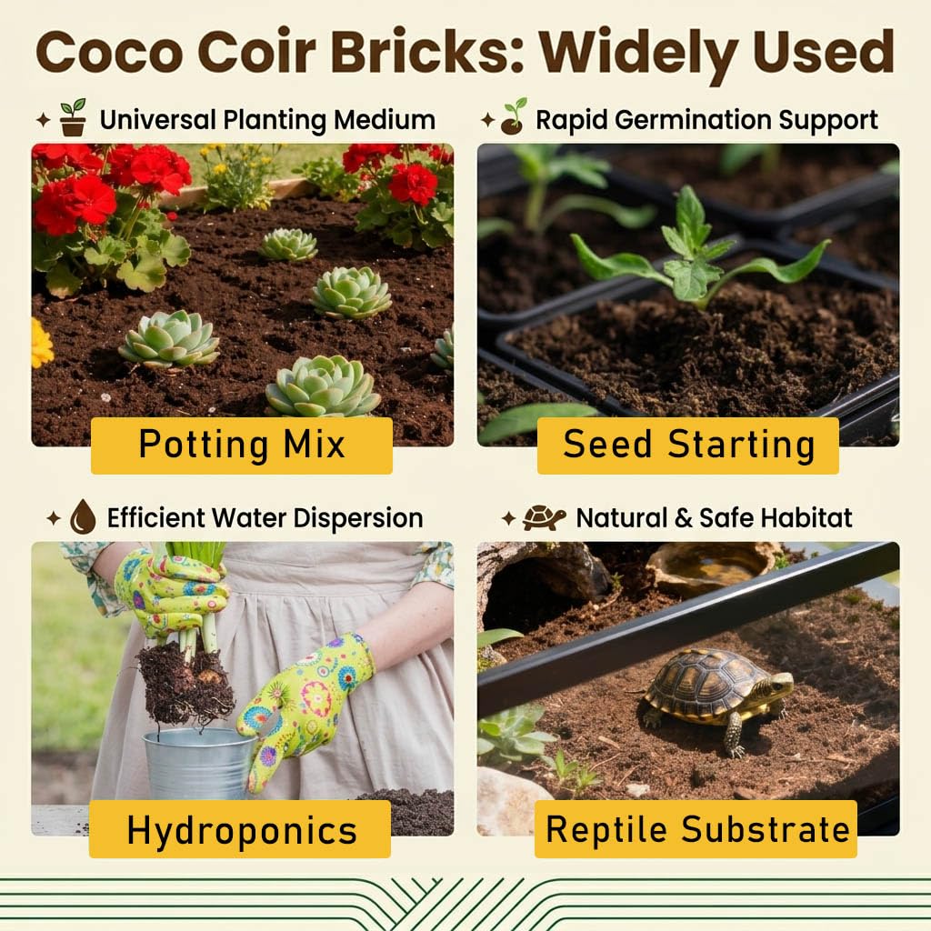 Halatool Bio Kokoserde-Ziegel – Komprimierter Kokosfasernährstoff-Block für den Garten (10 x 650g) | Bio Kokoserde, pH-ausgewogen & niedrig EC - Ausdehnender Saatgut-Starter, Blumenerde für Pflanzen, Blumen & Reptilien