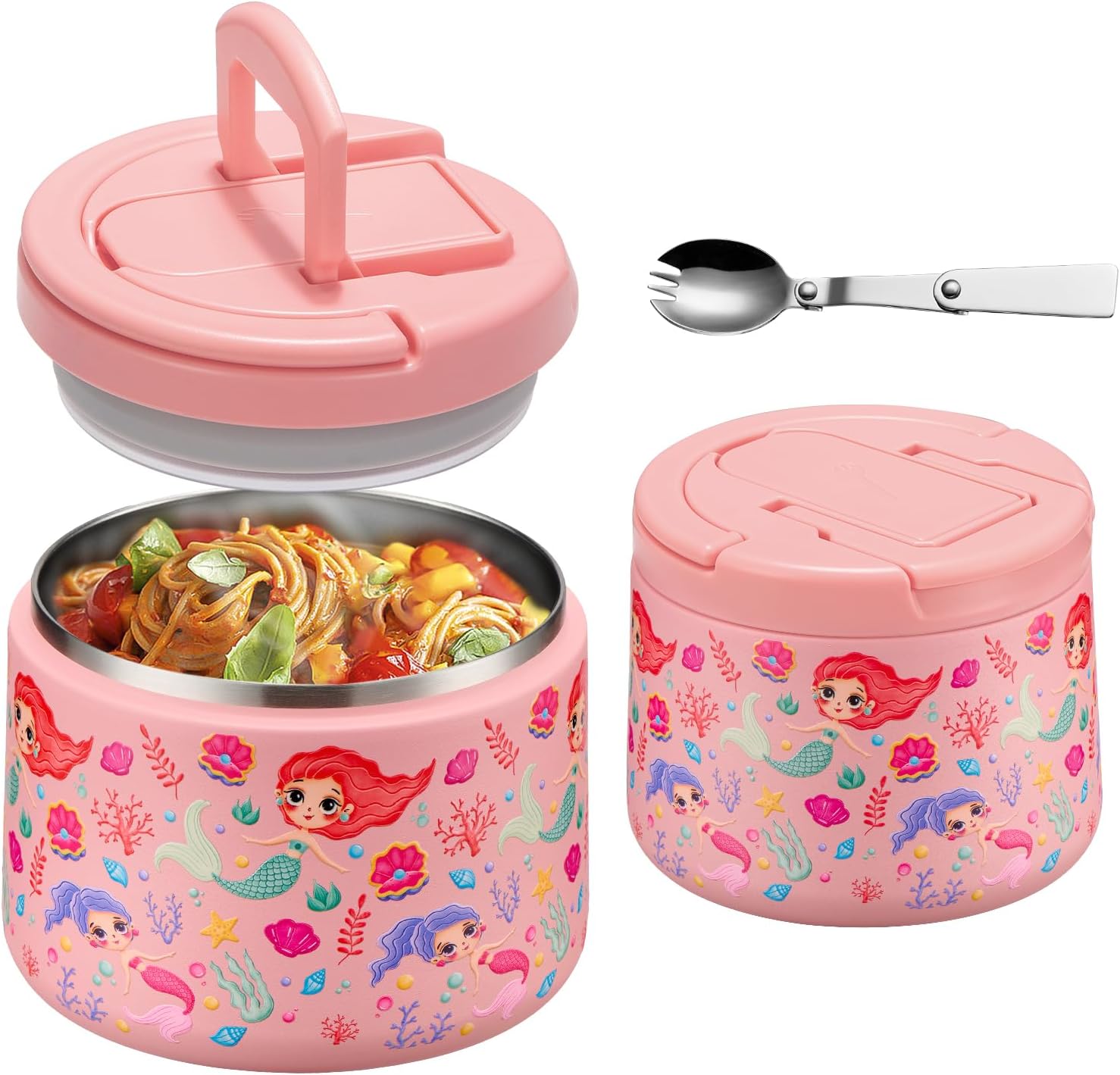 14oz Insulated Vacuum Food Jar with Buckle Lid,Soup Thermo for Hot Food Kids,Wide Mouth Leakproof Stainless Steel Lunch Container with Spoon-Black Game