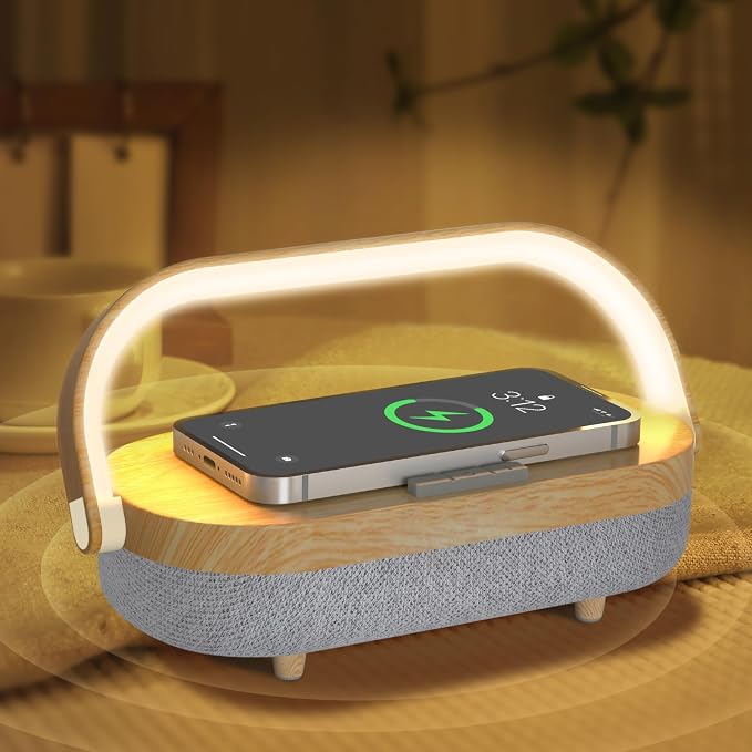 LED Bedside Lamp, Touch Lamps for Bedroom Nightstand, 4 in 1 Bedside Table Lamp with Wireless Charger, Portable Bluetooth Speaker, Phone Holder, Dimmable Charging Birthday Gifts for Women