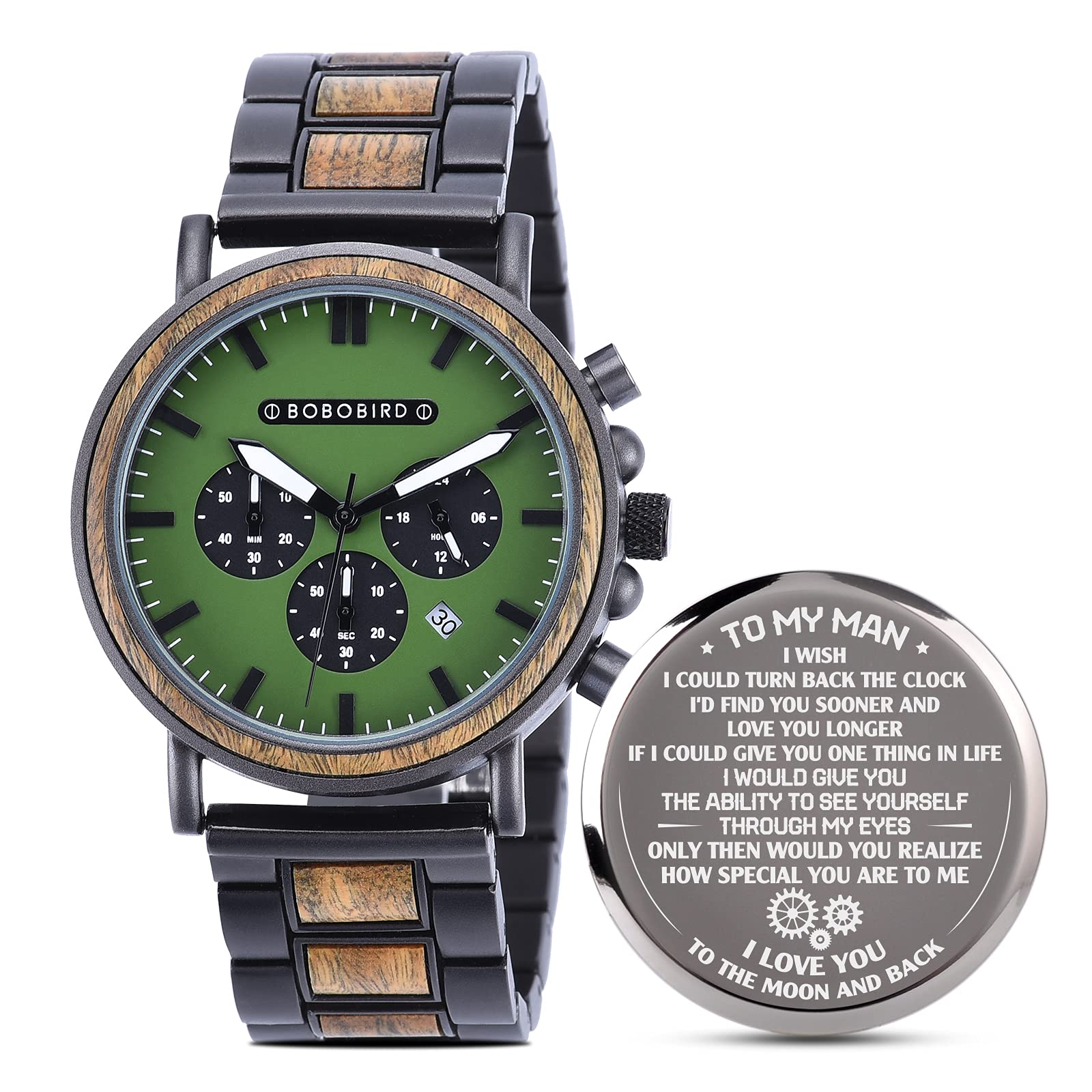 2win Engraved Wooden Watch Stylish Green Dial Design Personalized Wood Watches for Men Husband Boyfriend Fiancé Dad Customized Anniversary Birthday Watch, C-TO MY MAN, Modern (B0987L4N21) Amazon Price History, Amazon Price Tracker