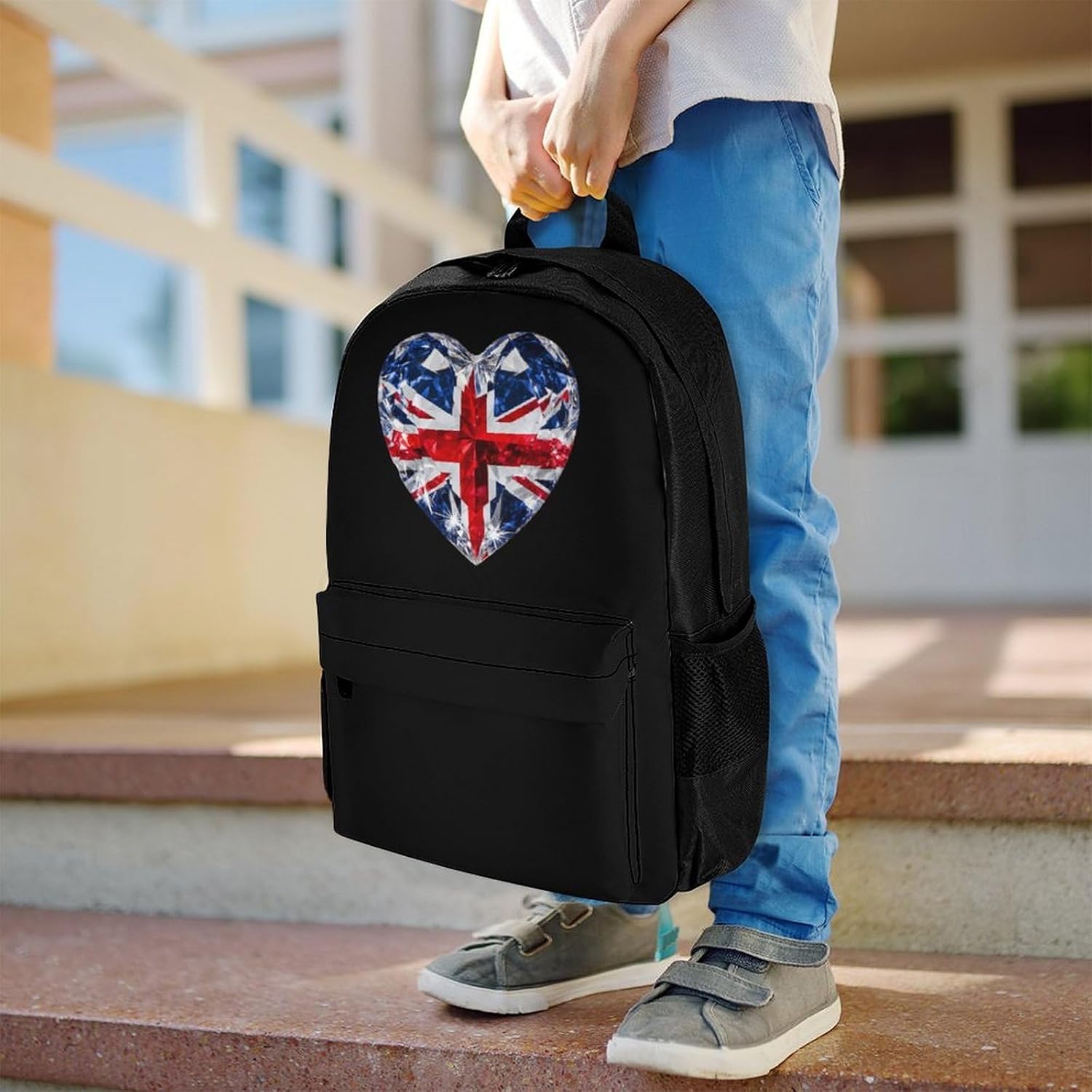Diamond UK Flag Union Jack Heart Backpack Lightweight Backpacks Work Bag