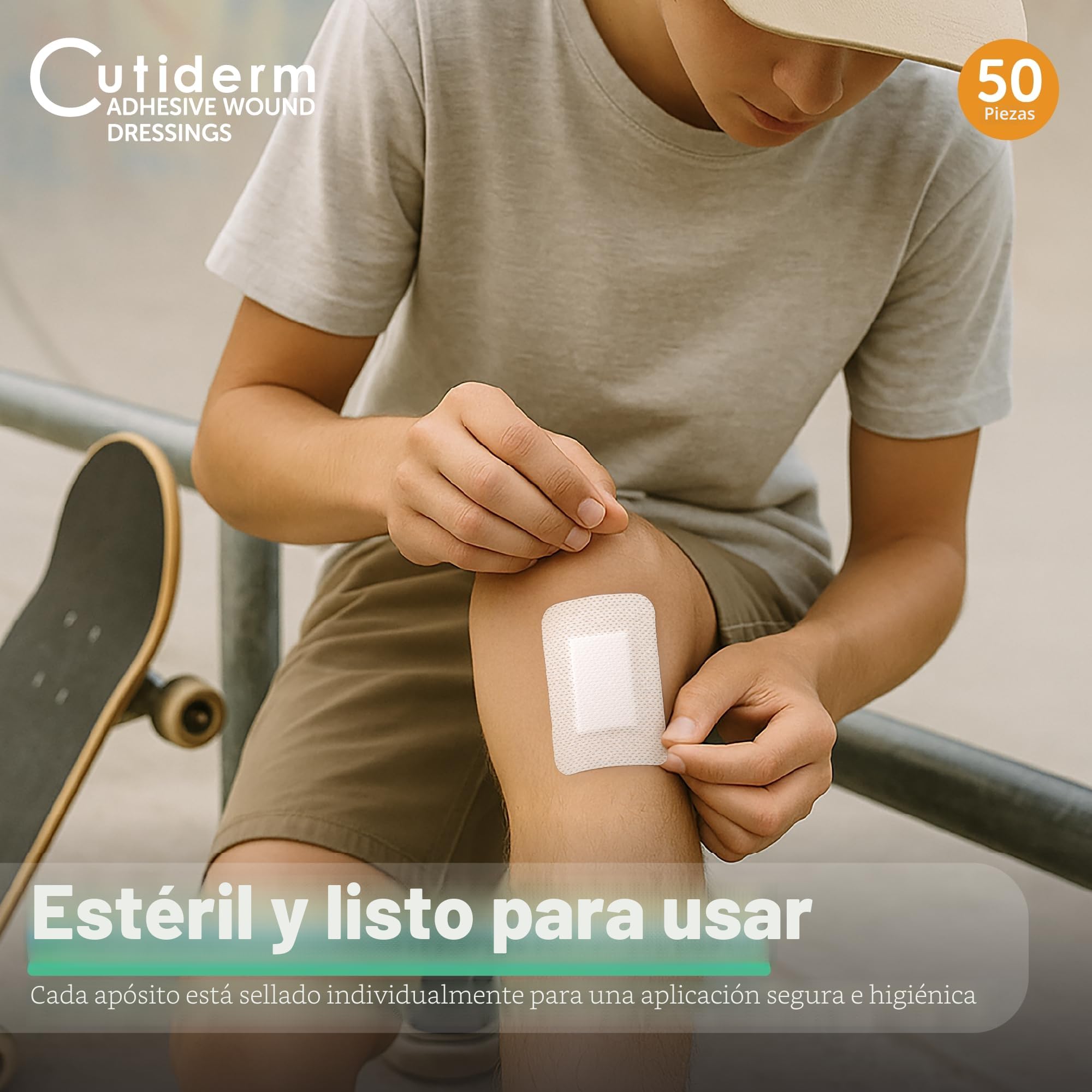 Cutiderm Apósito adhesivo estéril para heridas, 5 cm x 7,5 cm, caja de 50
