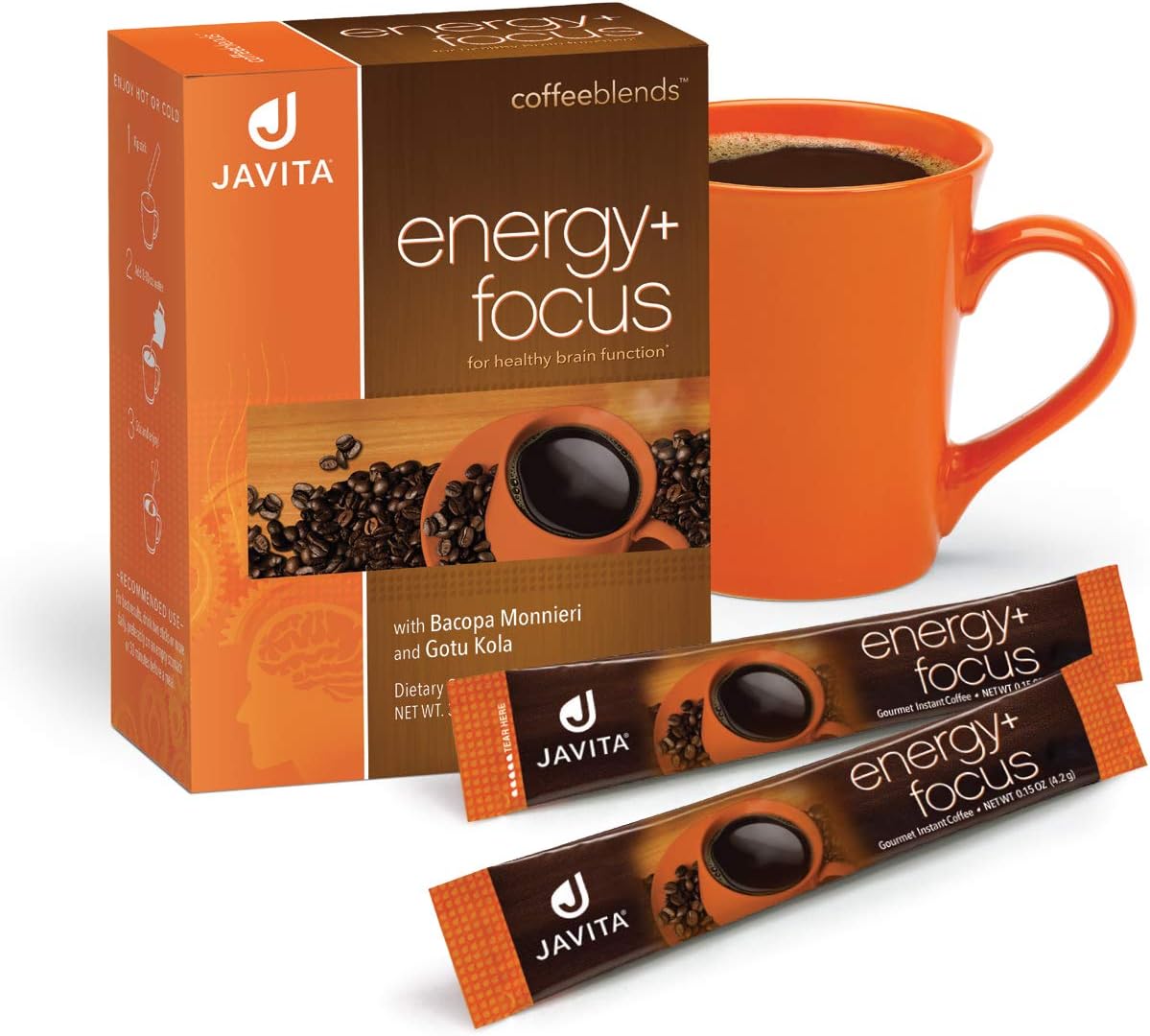 Energy + Focus Instant Coffee by Javita – Premium Arabica with Adaptogens – Clean Energy & Mental Clarity Support – Convenient Functional Coffee Medium Roast Coffee Mix (1 box/24 serv.)