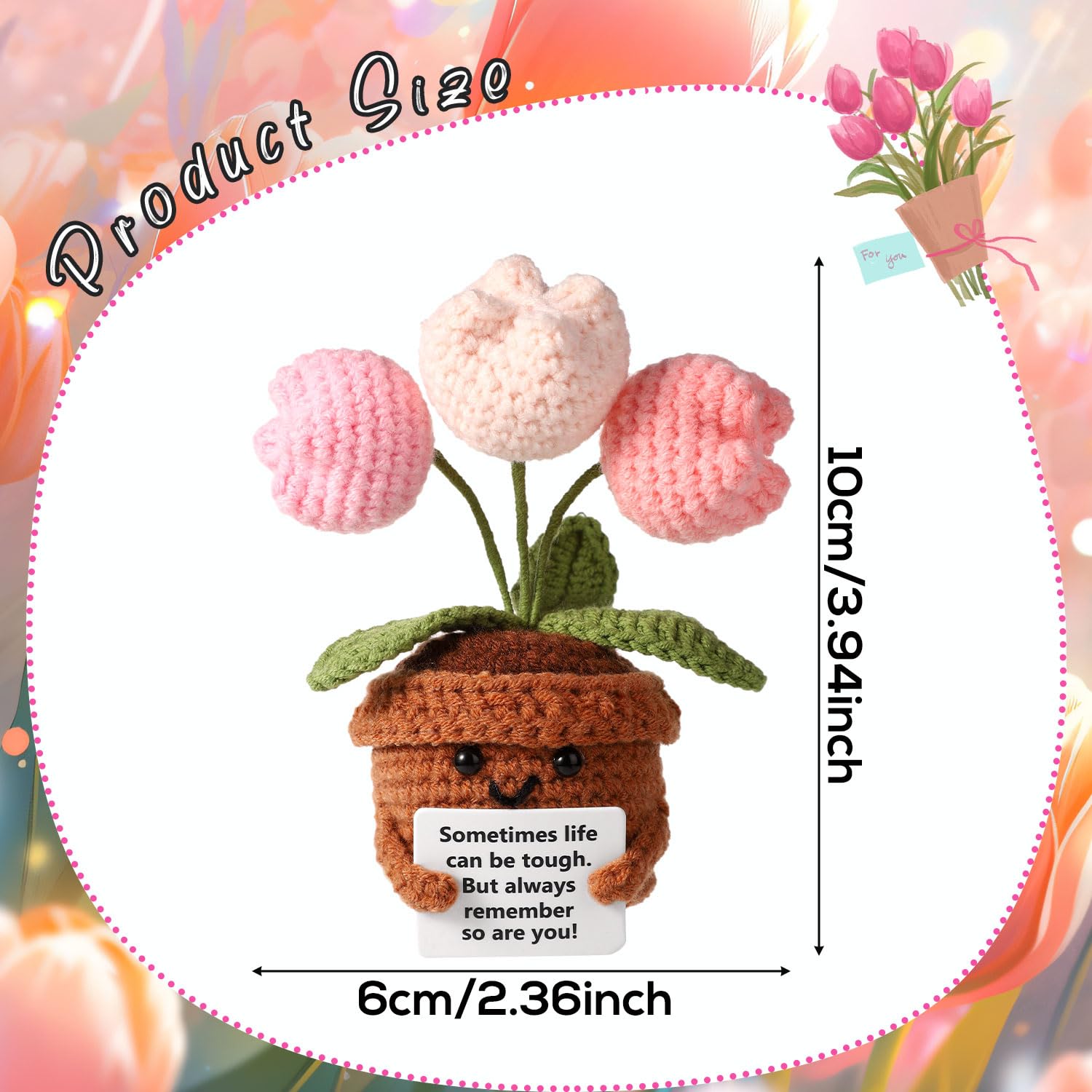 Positive Tulip Mini Funny Doll - Emotional Potato Support Knitted Plant - Inspirational Crochet Flowers - Cheer up Motivational Gifts for Men Women Encouragement - Image 2