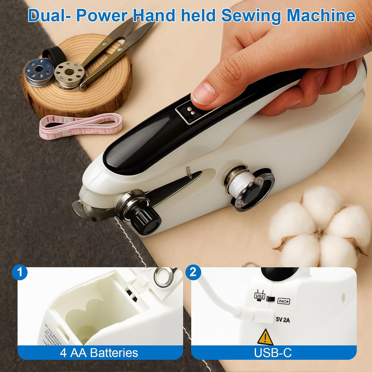 Handheld Sewing Machine for Beginners, Portable Mini Sewing Machine with 2 Speed Modes, Fast Stitch for Clothes, Fabrics, Home DIY Projects Gifts for Mom Birthday, Valentine's Day, Christmas