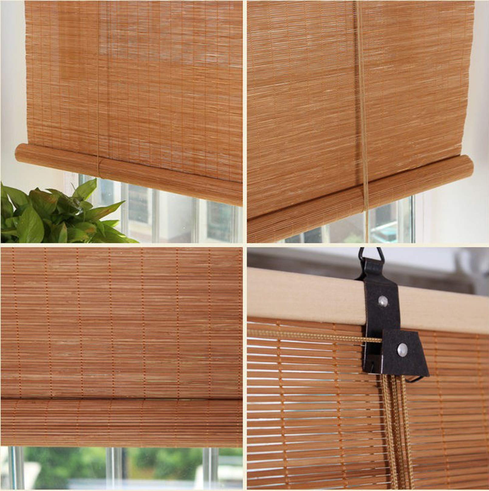 Tenda A Rullo in bambù Naturale,Tende Avvolgibili Traspiranti,Tende da Finestra per Esterni,Veneziane per Finestre,Colore Carbonizzato,per Giardino/Veranda,Personalizzate (W160xH160cm(63x63in))