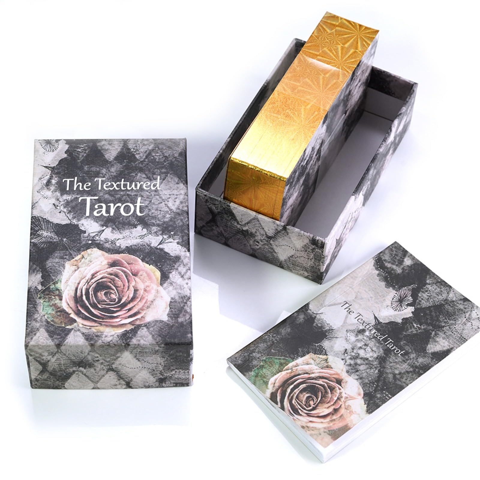 Generico Teksturowana talia tarota | 78 kart | Niebieski rdzeń premium 350 g/m² | 12 x 7 cm | Luksusowe pudełko ze złotej folii | Idealne do intuicyjnego czytania i refleksji