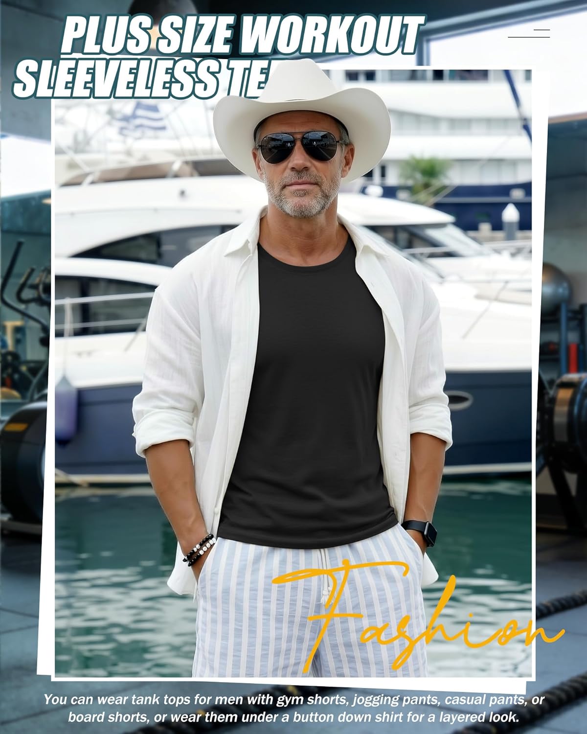 3 Pack Big and Tall Cotton Men's Tank Tops Plus Size Workout Sleeveless Tee Shirts Crew Neck Muscle Shirts L-5XL