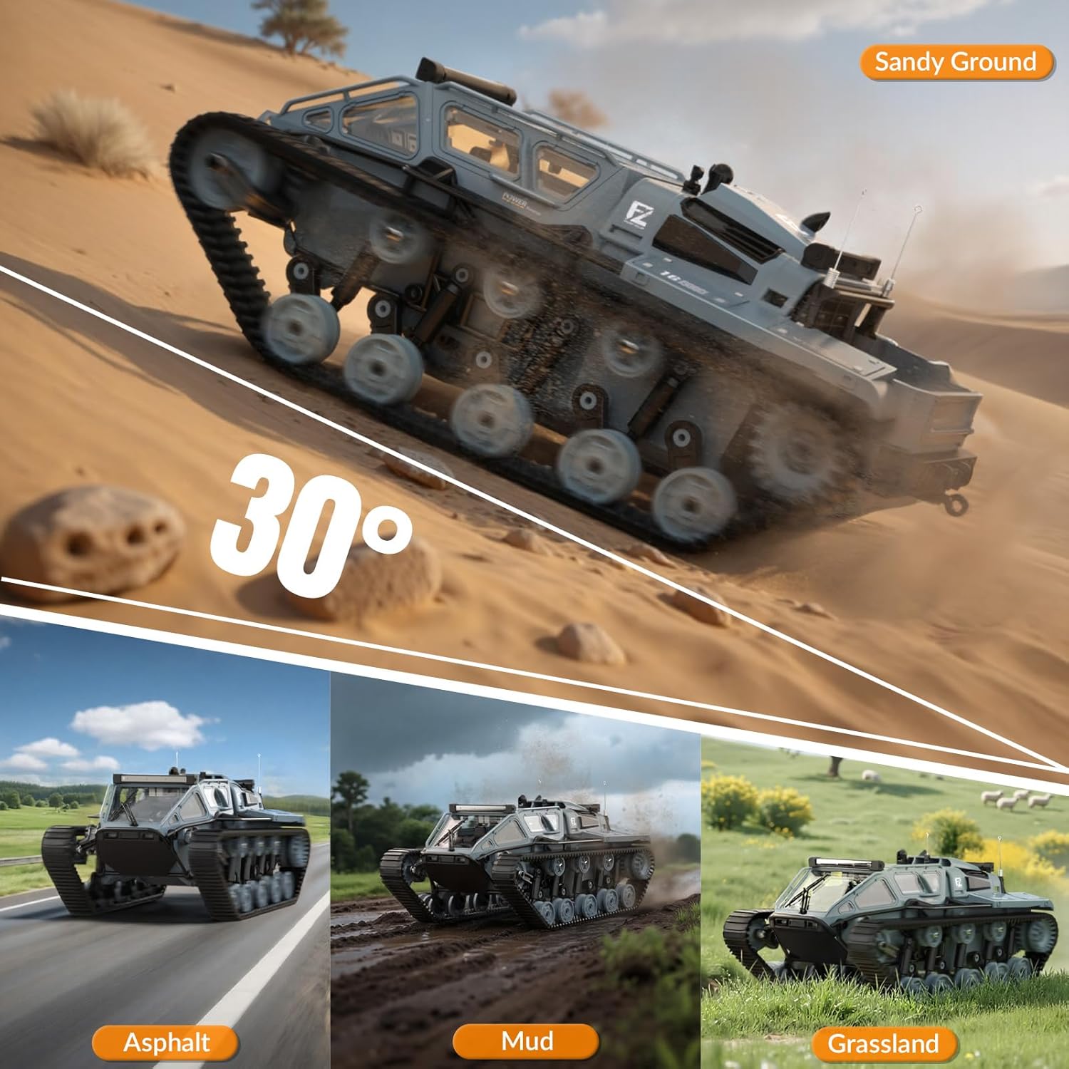 RACENT 1:16 RC Tank Remote Control Tank Off-Road RC Truck 4WD RC Crawler 360°Rotating Drifting Car with 2 Batteries