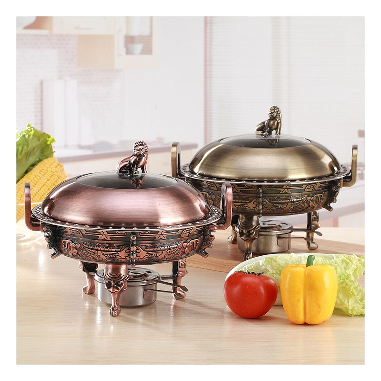 Ensemble de plats à frire pour buffet, plateau chauffant en acier inoxydable durable avec couvercle, récipient chauffant rond pour restauration, fête, banquet, mariage, service alimentaire