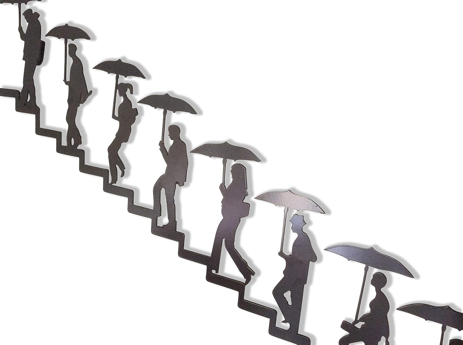 Haute Collage Walking up the Stairs Metal Wall Art Wall Mural People Silhouette Walking up the stairs in Rain Wall-hanging Outdoor Indoor Staircase Decoration Plaque