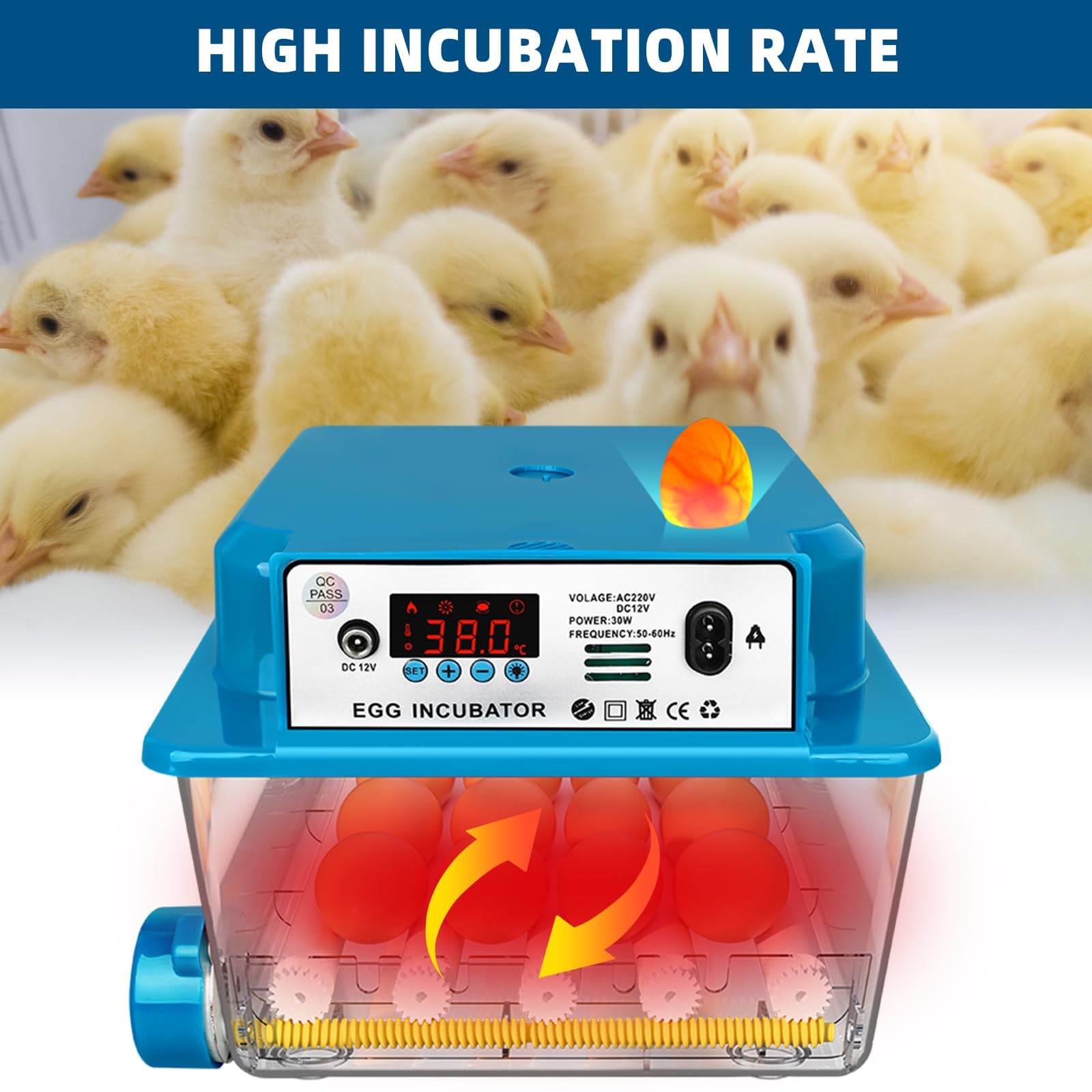 Incubatore automatico per uova con controllo della temperatura per 16 uova, incubatore con rotazione automatica e irrigazione, per uova di pollo, oca, anatra e quaglia