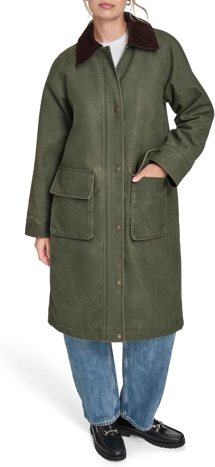 Levi's Women's Wax Look Long Barn Coat with Plaid Lining Jacket - Image 5