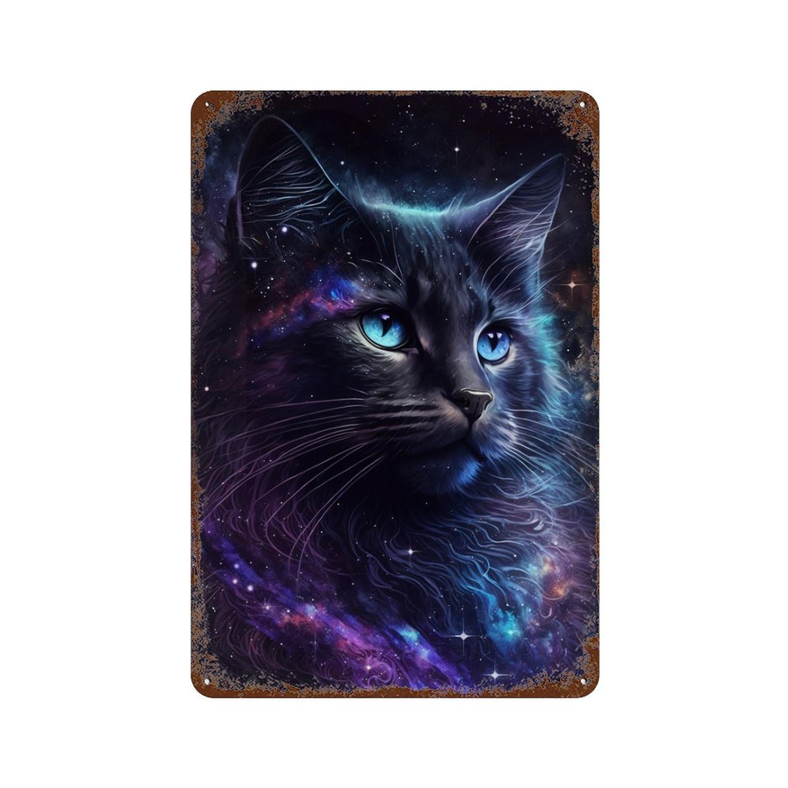 Cosmic Cat Portrait-45 Vintage Metal Tin Sign 11.8"x7.9", Farmhouse Wall Decor for Garage, Bar And Workshop Decor