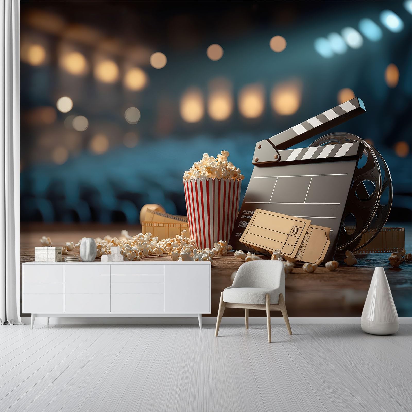 Cinema E Televisione Moderni Carta Da Parati Marrone Ciak Biglietto Del Cinema Murale Seta Xxl Moderne Decorazione 300 X 210 Cm Per Decorazione Soggiorno Camera De Letto Sala Ufficio