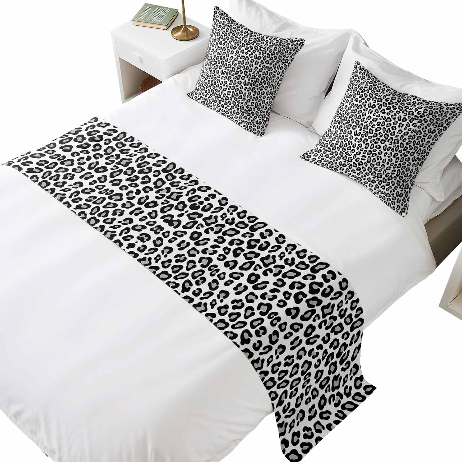 Black Abstract Art Bed Runner with 18"x18" Pillow Covers Set, Elegant Modern Art Luxury Soft Decorative Bed Scarf for Queen Size Beds, Bedding Scarves Protector for Bedroom Hotel Sofa 94"x20"